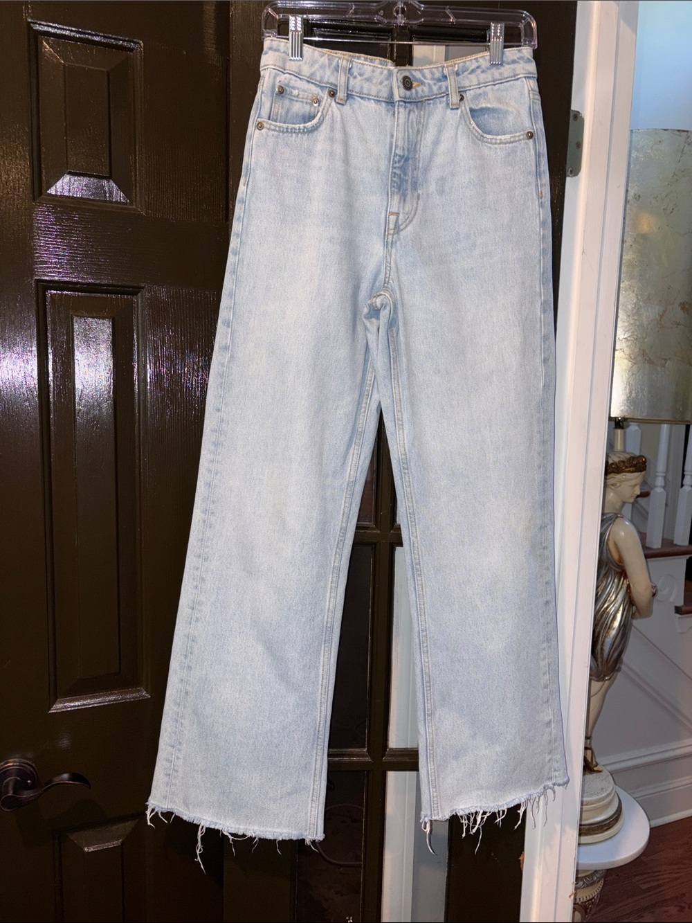 Zara Light Blue Wide Leg Jeans with Frayed Hem
